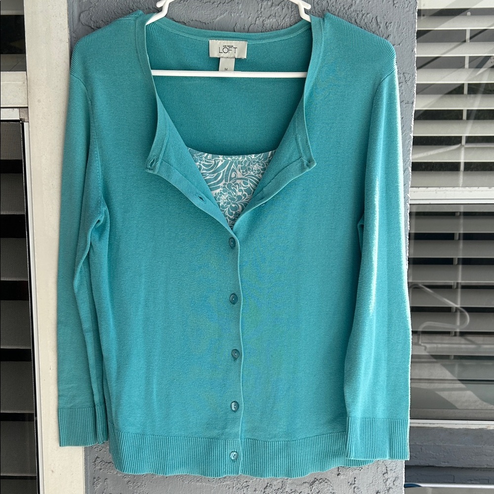 LOFT Turquoise Button-Up Cardigan